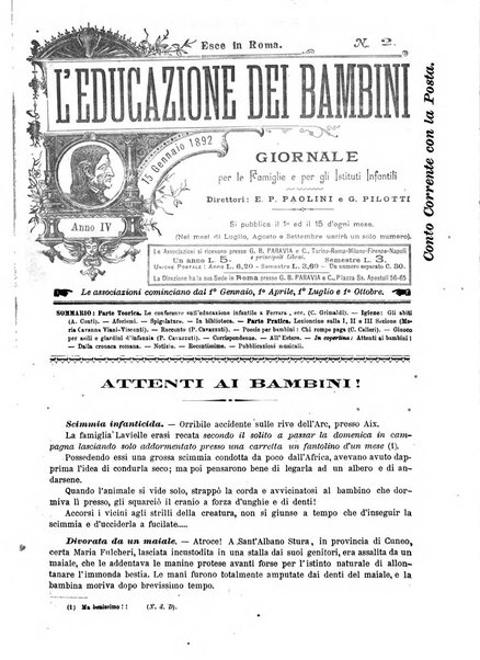 L'educazione dei bambini giornale per le famiglie e per gli istituti infantili