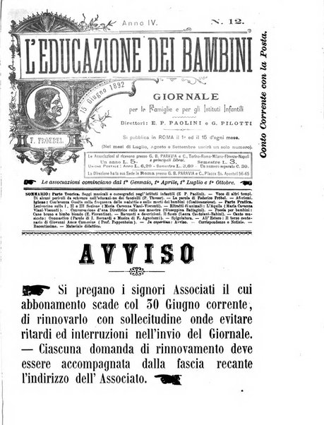 L'educazione dei bambini giornale per le famiglie e per gli istituti infantili