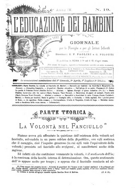 L'educazione dei bambini giornale per le famiglie e per gli istituti infantili