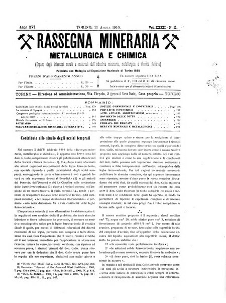 Rassegna mineraria metallurgica e chimica