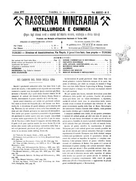 Rassegna mineraria metallurgica e chimica