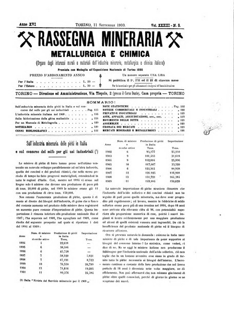 Rassegna mineraria metallurgica e chimica