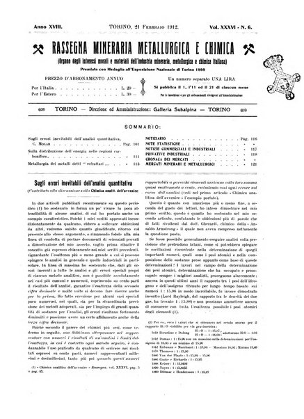 Rassegna mineraria metallurgica e chimica