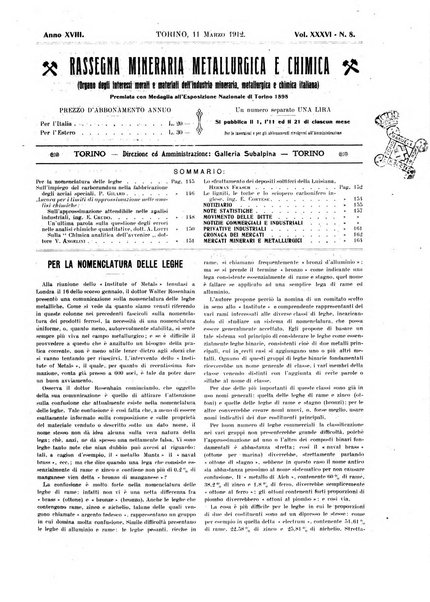 Rassegna mineraria metallurgica e chimica