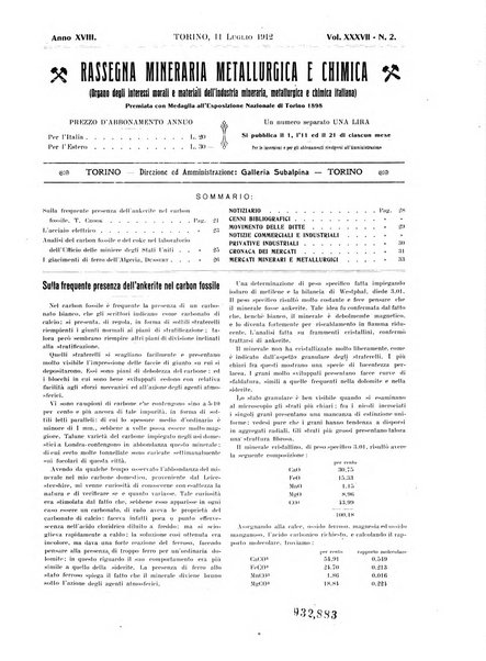 Rassegna mineraria metallurgica e chimica