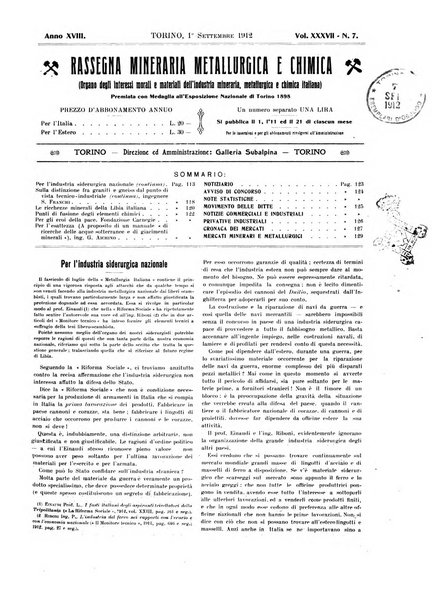 Rassegna mineraria metallurgica e chimica