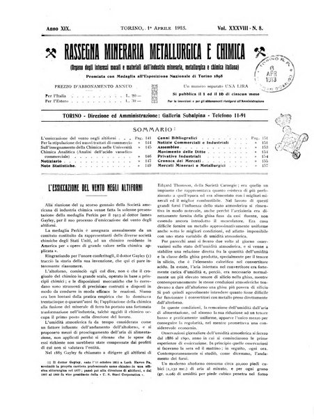 Rassegna mineraria metallurgica e chimica