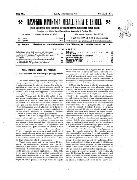 Rassegna mineraria metallurgica e chimica