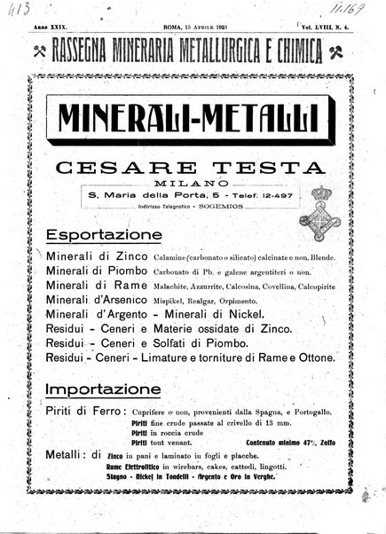 Rassegna mineraria metallurgica e chimica