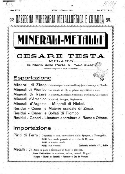 Rassegna mineraria metallurgica e chimica