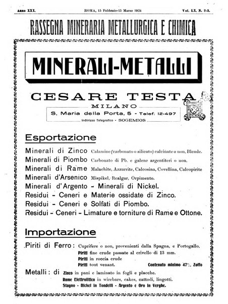 Rassegna mineraria metallurgica e chimica