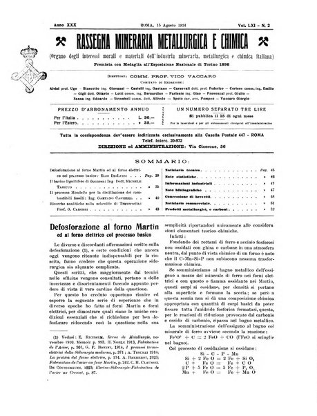 Rassegna mineraria metallurgica e chimica