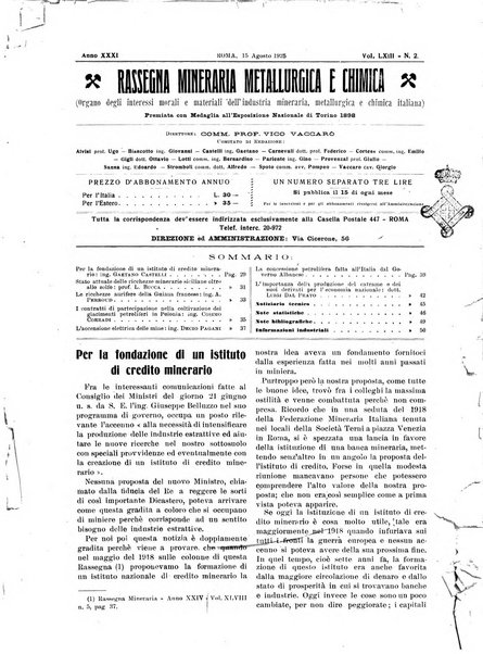 Rassegna mineraria metallurgica e chimica