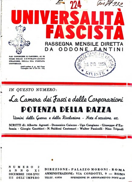 Universalità fascista rassegna mensile dell'espansione rivoluzionaria e della vita universitaria