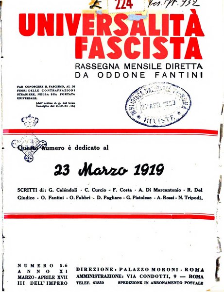 Universalità fascista rassegna mensile dell'espansione rivoluzionaria e della vita universitaria