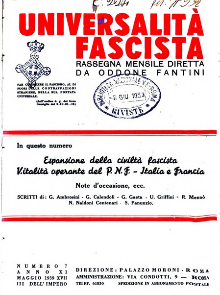 Universalità fascista rassegna mensile dell'espansione rivoluzionaria e della vita universitaria