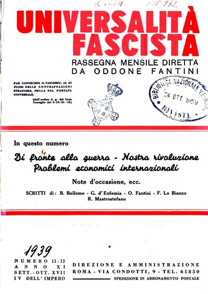 Universalità fascista rassegna mensile dell'espansione rivoluzionaria e della vita universitaria