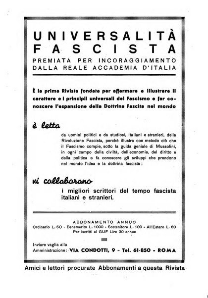 Universalità fascista rassegna mensile dell'espansione rivoluzionaria e della vita universitaria