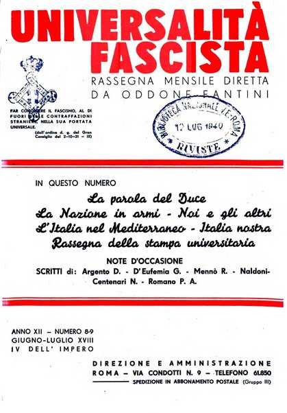 Universalità fascista rassegna mensile dell'espansione rivoluzionaria e della vita universitaria