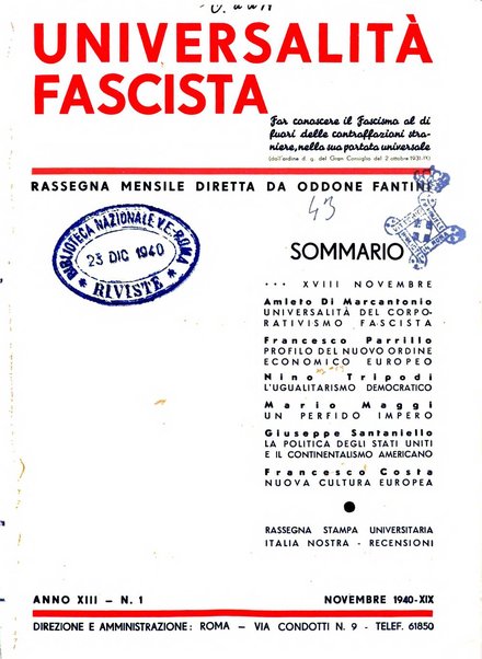 Universalità fascista rassegna mensile dell'espansione rivoluzionaria e della vita universitaria