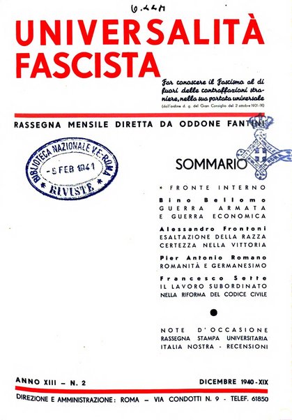 Universalità fascista rassegna mensile dell'espansione rivoluzionaria e della vita universitaria