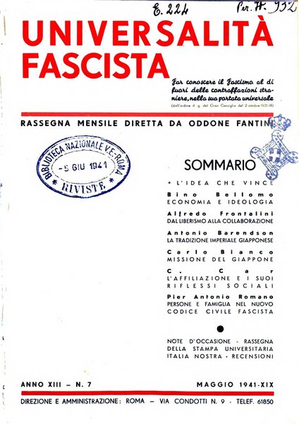 Universalità fascista rassegna mensile dell'espansione rivoluzionaria e della vita universitaria