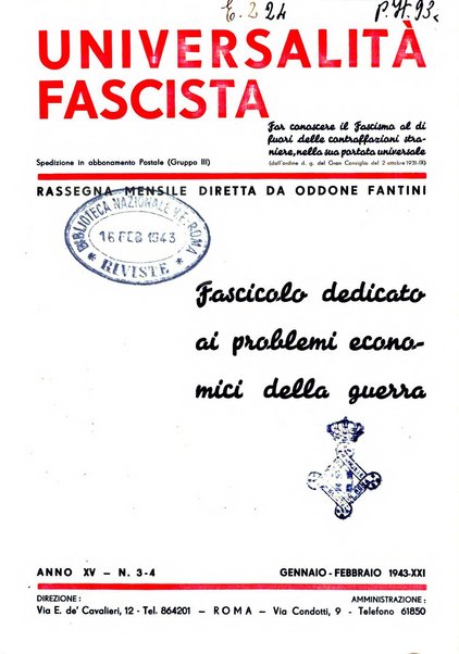 Universalità fascista rassegna mensile dell'espansione rivoluzionaria e della vita universitaria