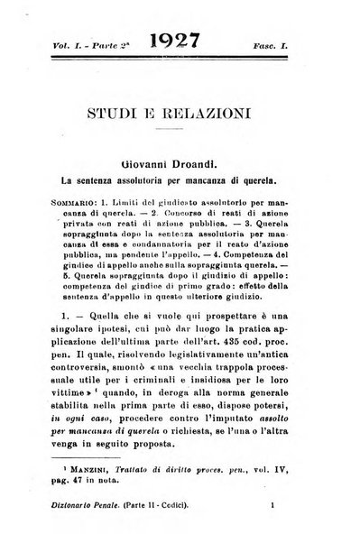 Il dizionario penale rassegna completa di giurisprudenza e dottrina. Parte prima, Codici