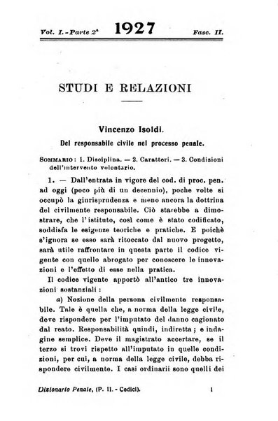 Il dizionario penale rassegna completa di giurisprudenza e dottrina. Parte prima, Codici