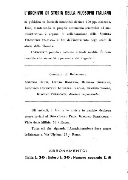 Archivio di storia della filosofia italiana organo della Società filosofica italiana