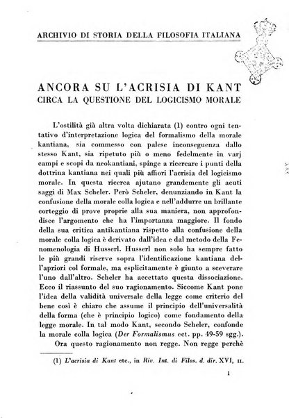 Archivio di storia della filosofia italiana organo della Società filosofica italiana