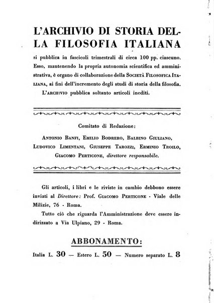 Archivio di storia della filosofia italiana organo della Società filosofica italiana