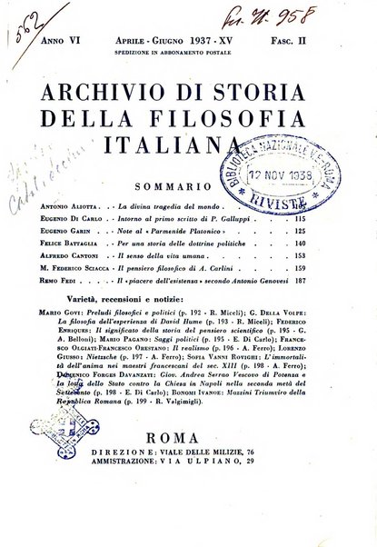 Archivio di storia della filosofia italiana organo della Società filosofica italiana