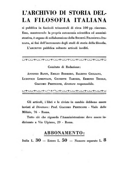 Archivio di storia della filosofia italiana organo della Società filosofica italiana