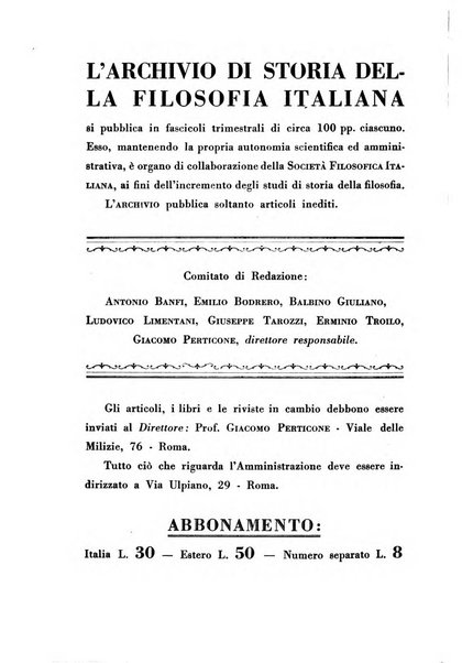 Archivio di storia della filosofia italiana organo della Società filosofica italiana