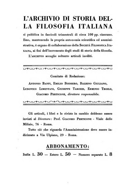 Archivio di storia della filosofia italiana organo della Società filosofica italiana