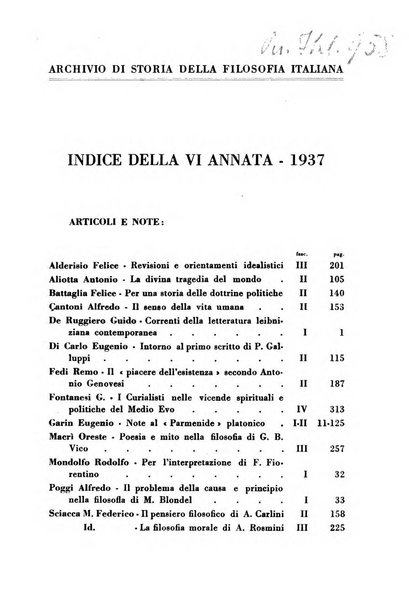 Archivio di storia della filosofia italiana organo della Società filosofica italiana