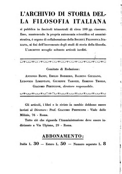 Archivio di storia della filosofia italiana organo della Società filosofica italiana