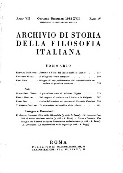 Archivio di storia della filosofia italiana organo della Società filosofica italiana