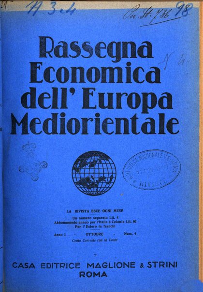 Rassegna economica dell'Europa mediorientale organo ufficiale dell'Istituto nazionale per l'espansione economica italiana all'estero