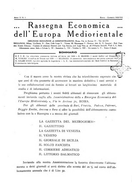 Rassegna economica dell'Europa mediorientale organo ufficiale dell'Istituto nazionale per l'espansione economica italiana all'estero