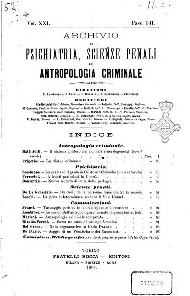 Archivio di psichiatria, scienze penali ed antropologia criminale