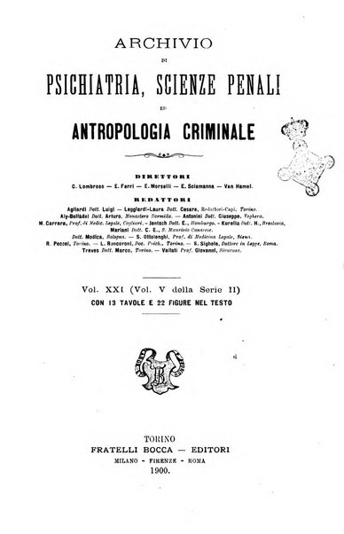 Archivio di psichiatria, scienze penali ed antropologia criminale