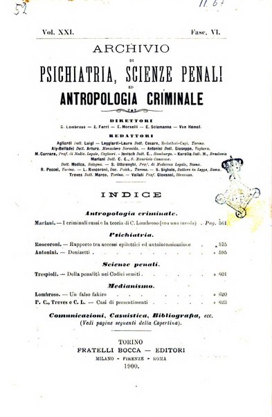 Archivio di psichiatria, scienze penali ed antropologia criminale