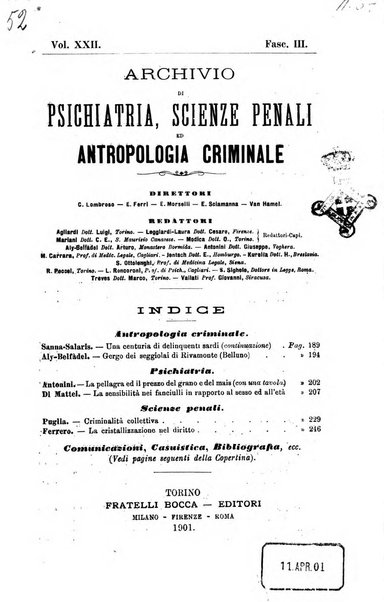 Archivio di psichiatria, scienze penali ed antropologia criminale