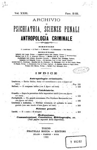 Archivio di psichiatria, scienze penali ed antropologia criminale