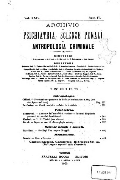 Archivio di psichiatria, scienze penali ed antropologia criminale