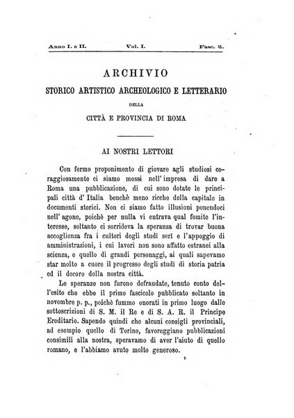 Archivio storico artistico archeologico e letterario della citta e provincia di Roma