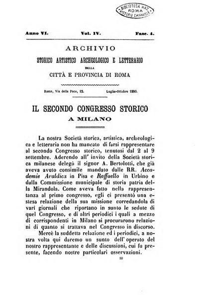 Archivio storico artistico archeologico e letterario della citta e provincia di Roma