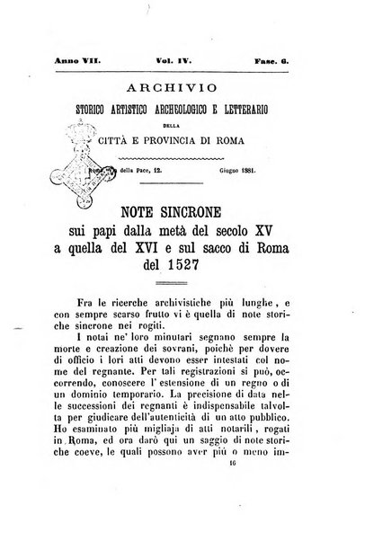 Archivio storico artistico archeologico e letterario della citta e provincia di Roma